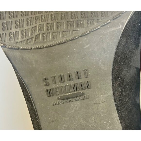 Stuart Weitzman Womens 6.5 Black Suede Ankle Boots Studded Toe Luxury Cowgirl - Picture 11 of 13